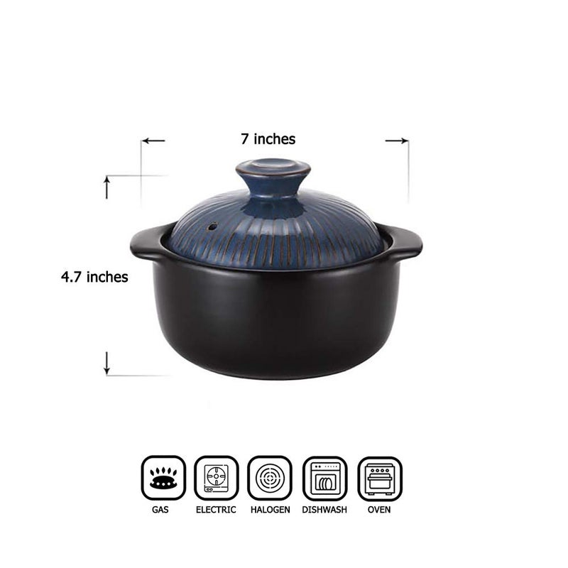 Lucia Kitchen Flower Lucia Natural Glazed Ceramic Porcelain Cookware Hot Pot (Vintage Blue 600ml) - Image 2